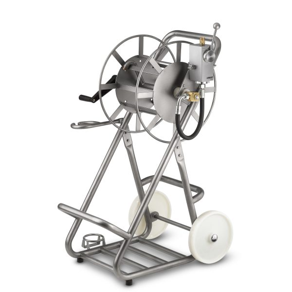 Κινούμενο καρότσι καθαρισμού με μονάδα διπλής δοσολογίας και καρούλι σωλήνα